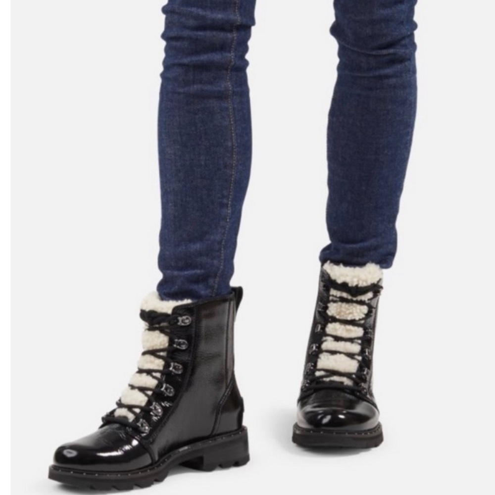 Sorel Lennox cozy waterproof boot black patent leather size 9.5